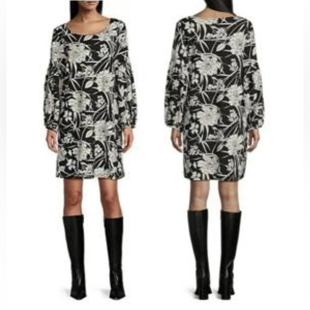 NWT Bryn Walker Size M Floral Print Round Neck Long Sleeves Lantern Dress